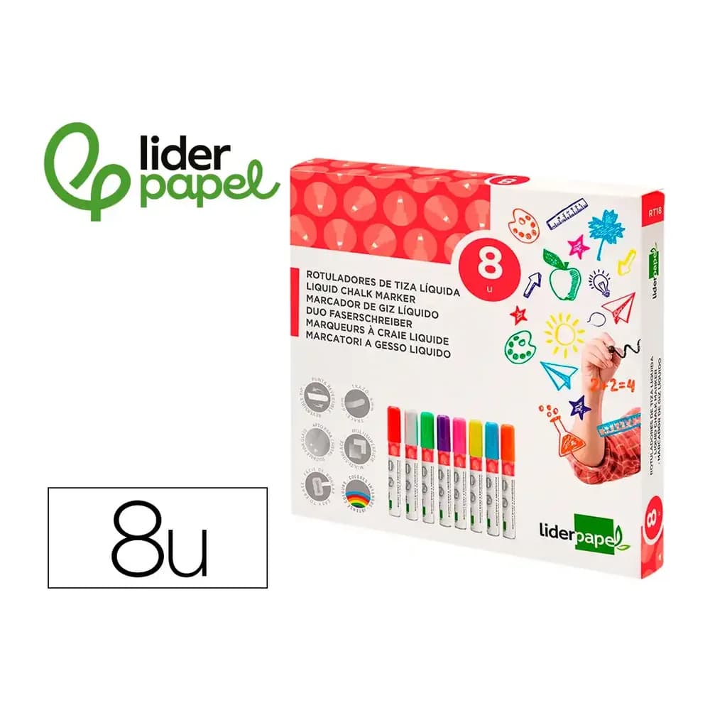 Liderpapel Rotulador liderpapel tiza liquida punta redonda trazo 6 mm caja de 8 unidades colores surtidos