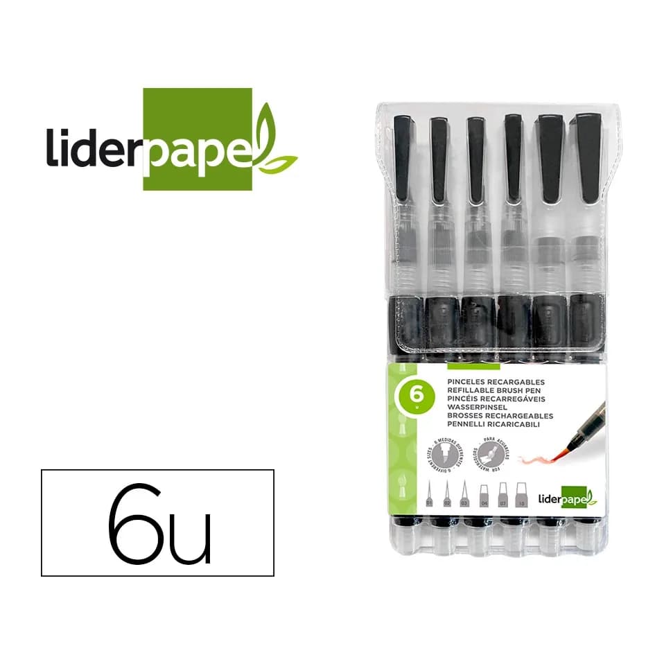 Liderpapel Pincel liderpapel recargable para productos acuarelables set de 6 unidades grosor puntas surtidas