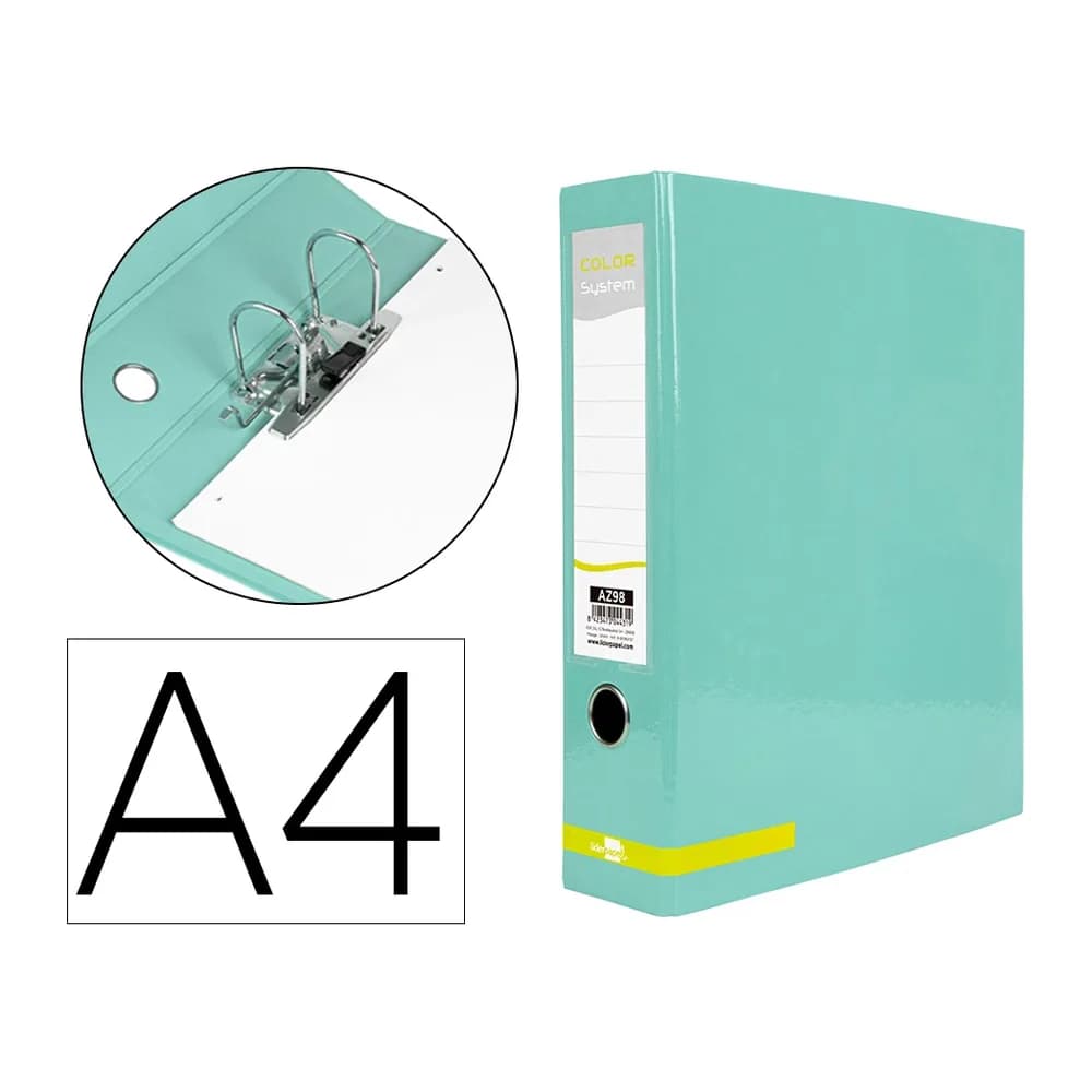 Liderpapel Archivador de palanca liderpapel a4 color system forrado sin rado lomo 80 mm menta compresor metalico