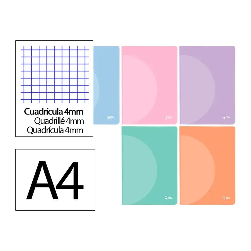 Liderpapel Libreta liderpapel 360 tapa de plastico a4 48 hojas 90gr cuadro 4mm con margen colores pastel surtidos
