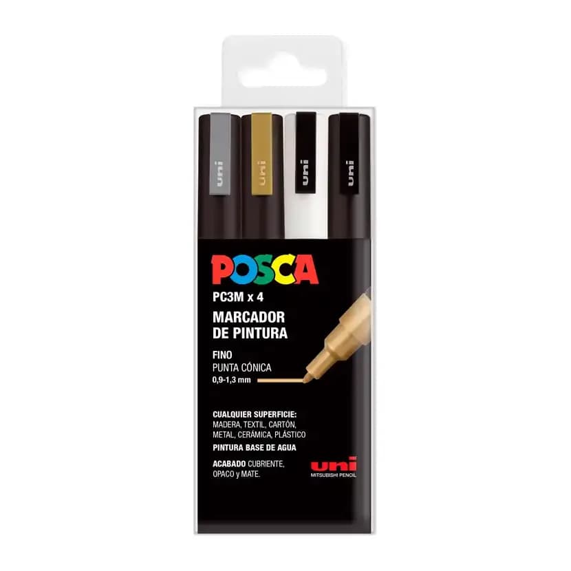Posca Rotulador uni posca pc-3m/4c marcador de pintura punta conica 0,9-1,3 mm gswb estuche de 4 unidades
