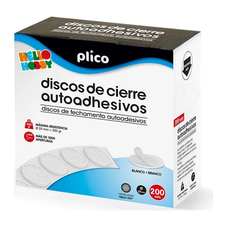 Plico Disco de cierre plico velcro autoadhesivo 20 mm diametro color blanco caja de 200 unidades