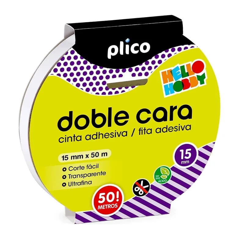 Plico Cinta adhesiva plico doble cara transparente 50 mt x 15 mm