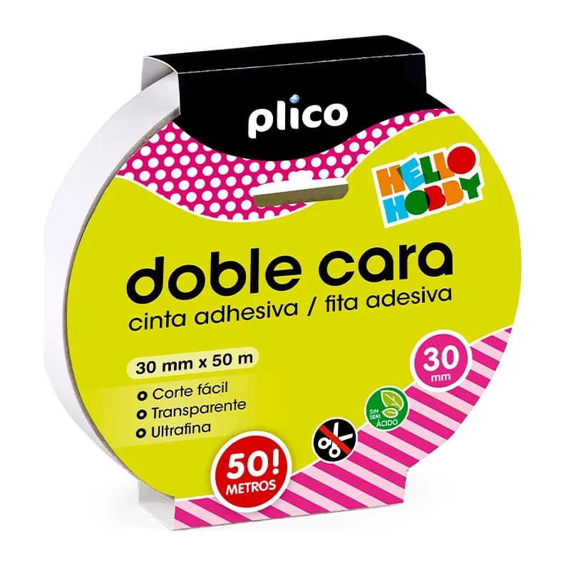 Plico Cinta adhesiva plico doble cara transparente 50 mt x 30 mm