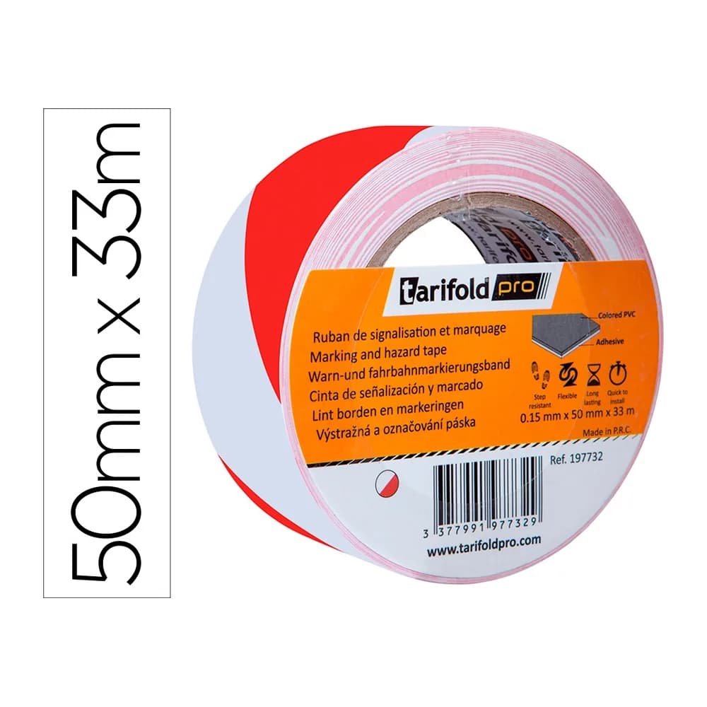 Djois Cinta adhesiva djois seguridad para marcaje y señalizacion de suelo 33 mt x 50 mm color blanco/rojo