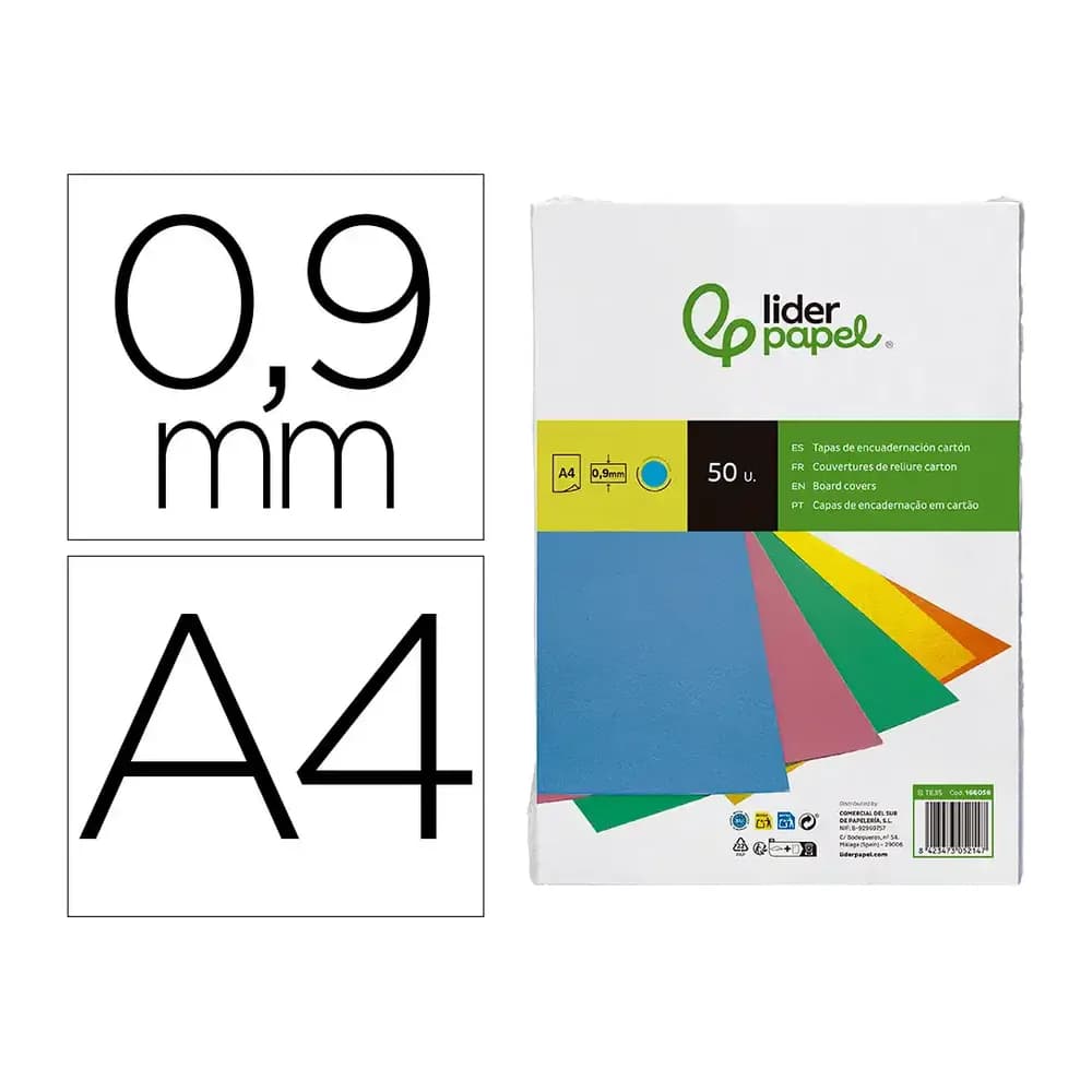 Liderpapel Tapa encuadernacion liderpapel carton a4 0,9mm paquete de 50 unidades