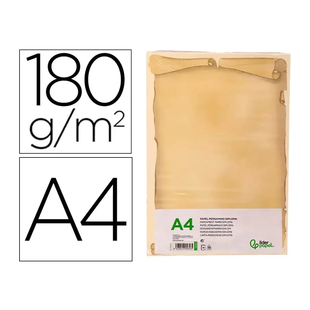 Liderpapel Papel pergamino liderpapel din a4 diploma 180 gr paquete de 50 hojas