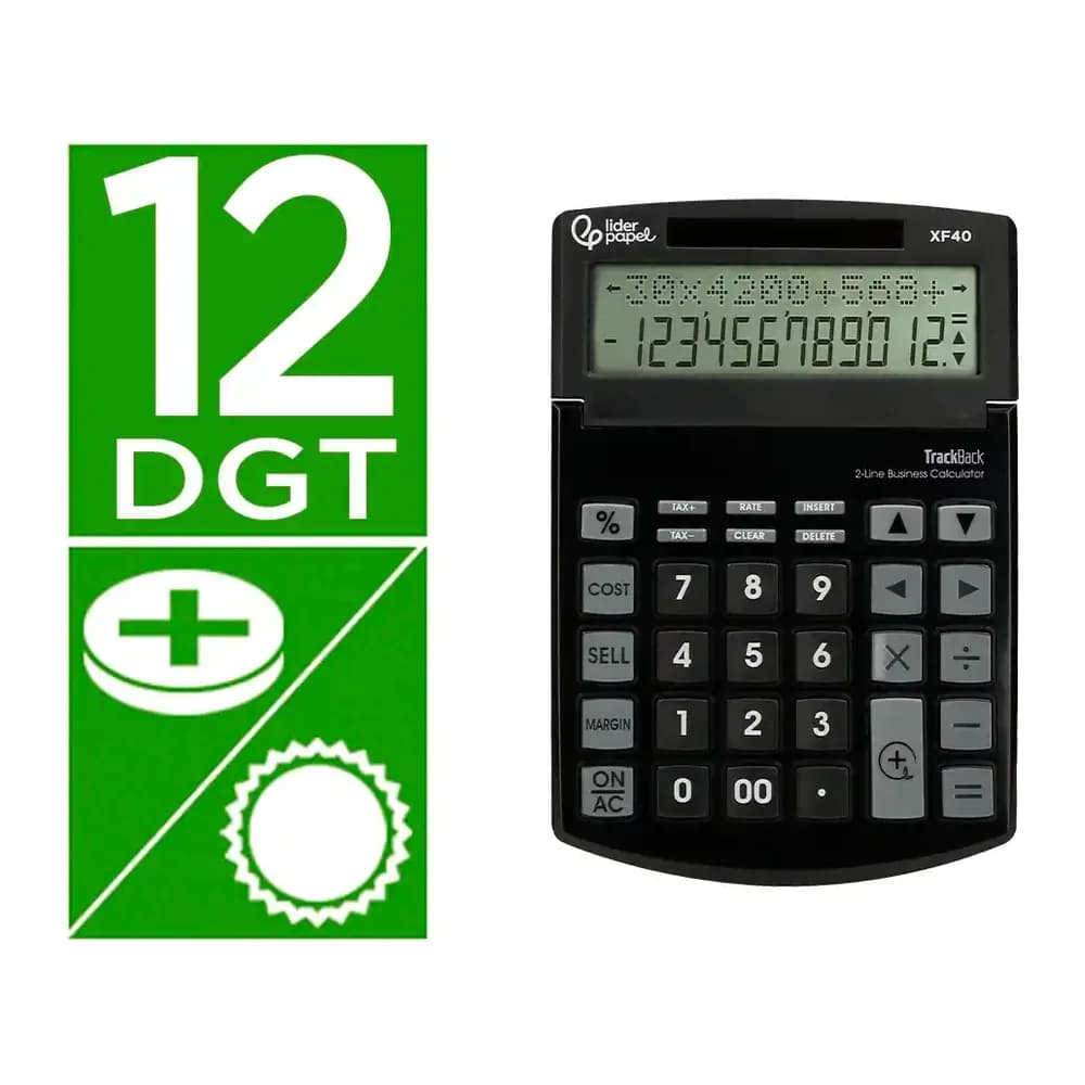 Liderpapel Calculadora liderpapel sobremesa xf40 12 digitos dos lineas solar y pilas negro 175x120x30 mm 40% reciclada