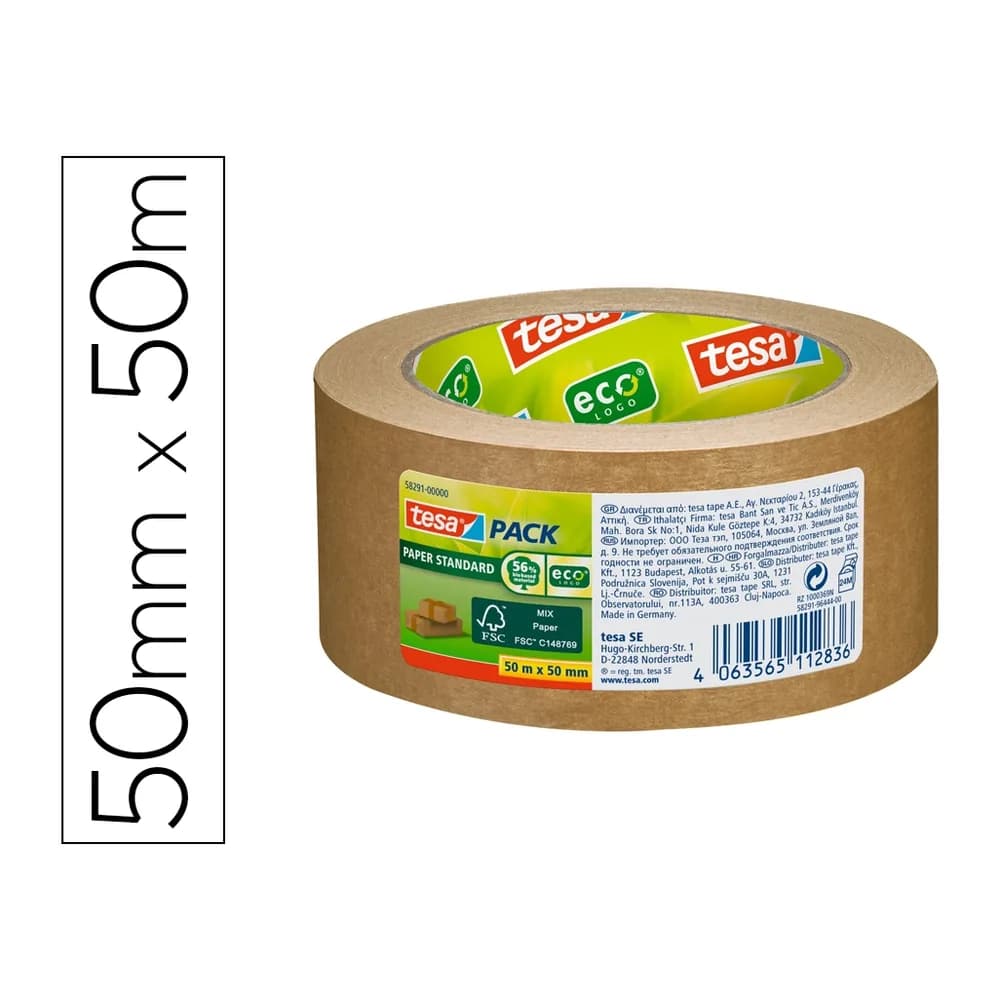 Tesa Cinta adhesiva tesa eco papel color kraft 50 mt x 50 mm para embalaje