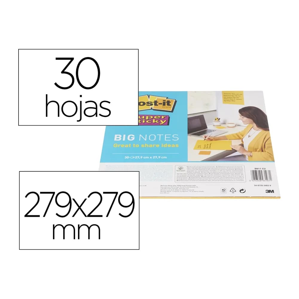 Post-it Bloc de notas adhesivas quita y pon post-it super sticky amarillo 30 hojas 279x279 mm