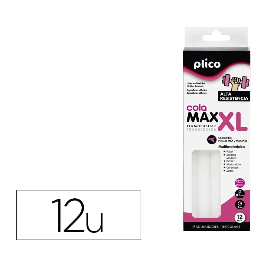 Plico Barra termofusible plico cola extrafuerte max xl 11,5 mm de diametro x 200 mm de alto blister de 12 unidades