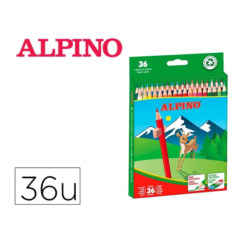 Alpino Lapices de colores alpino caja 36 unidades colores surtidos largos