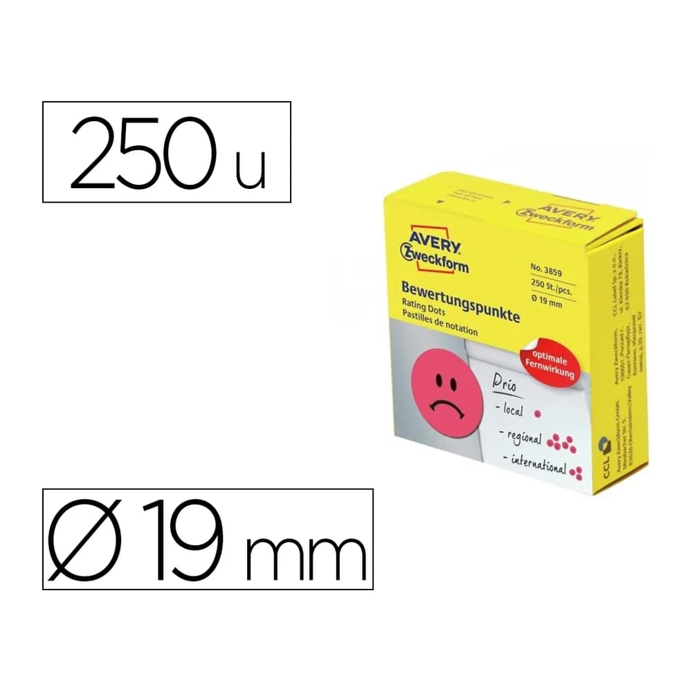 Avery Etiqueta adhesiva avery smile rojo triste 19 mm rollo de 250 unidades