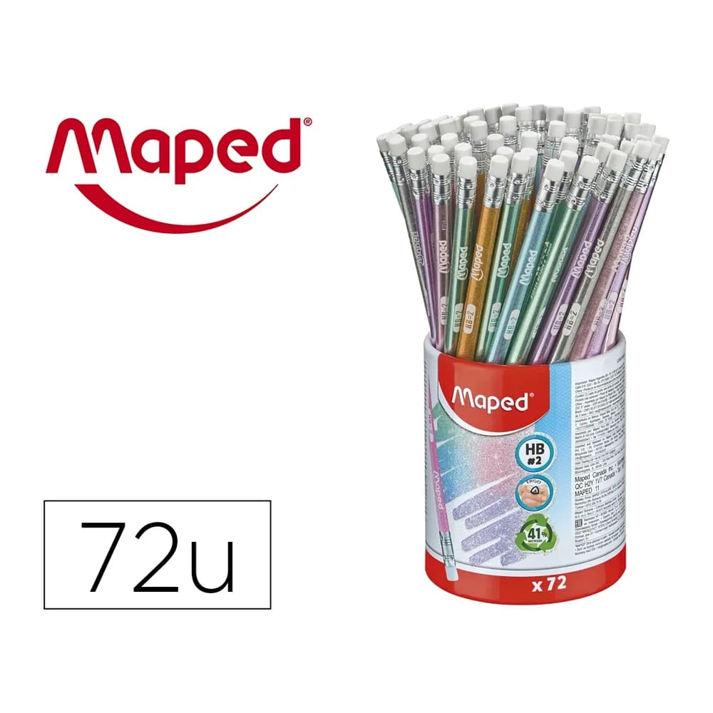 Maped Lapices de grafito maped plastico glitter deco hb con goma 72 colores surtidos