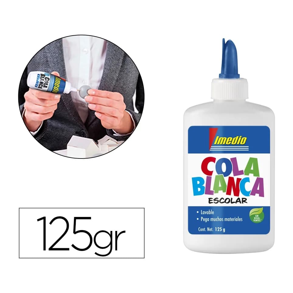 Imedio Pegamento cola blanca imedio escolar lavable bote de 125 gr