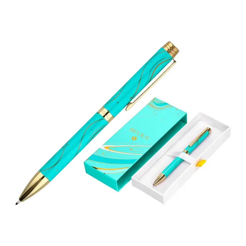 Belius Boligrafo belius aqua aluminio color turquesa y dorado tinta azul caja de diseño