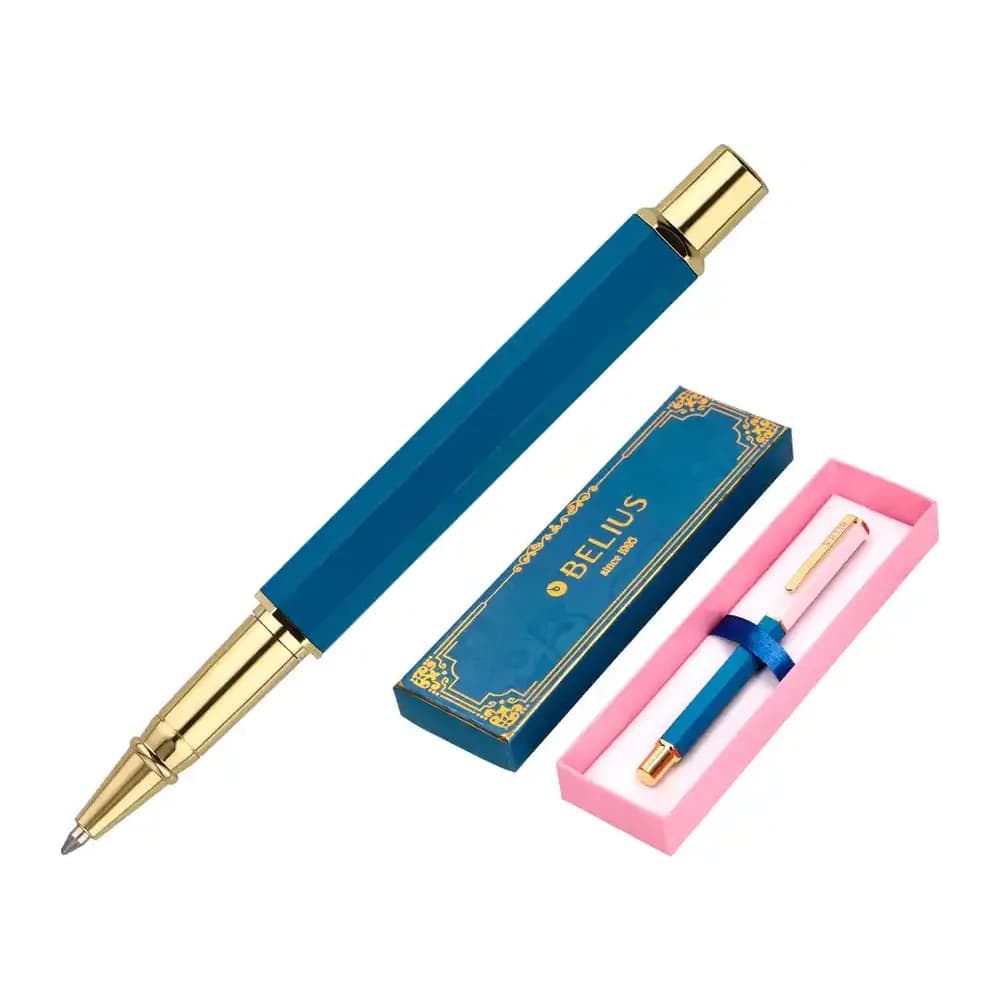Belius Boligrafo belius macaron bliss forma hexagonal / azul y dorado tinta azul caja de diseño