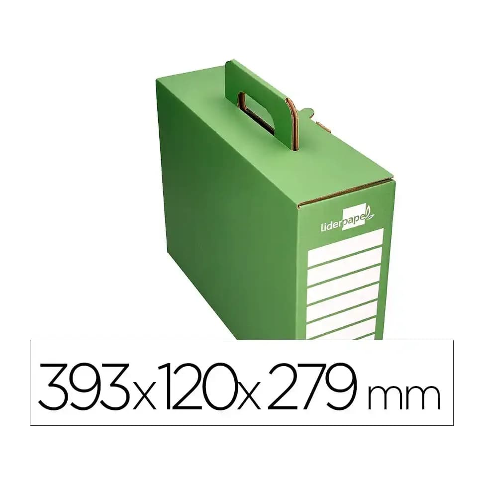 Liderpapel Caja archivador definitivo liderpapel carton reforzado con asa color verde cheque libro 393x120x279mm