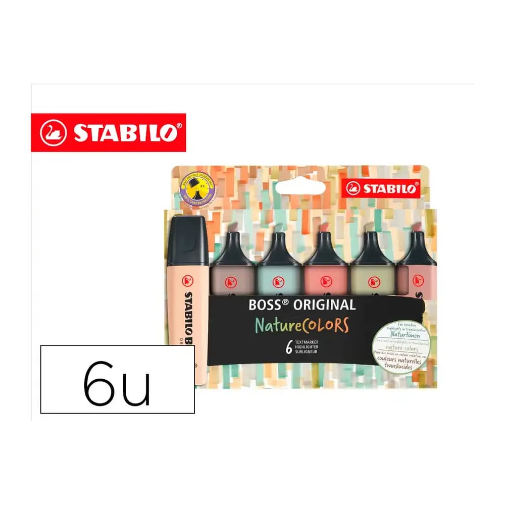 Stabilo Rotulador stabilo boss pastel fluorescente 70 nature colors estuche de 6 unidades colores surtidos