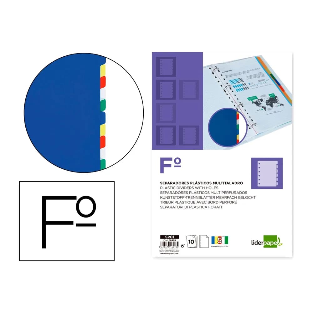 Liderpapel Separador liderpapel plastico juego de 10 separadores folio 16 taladros