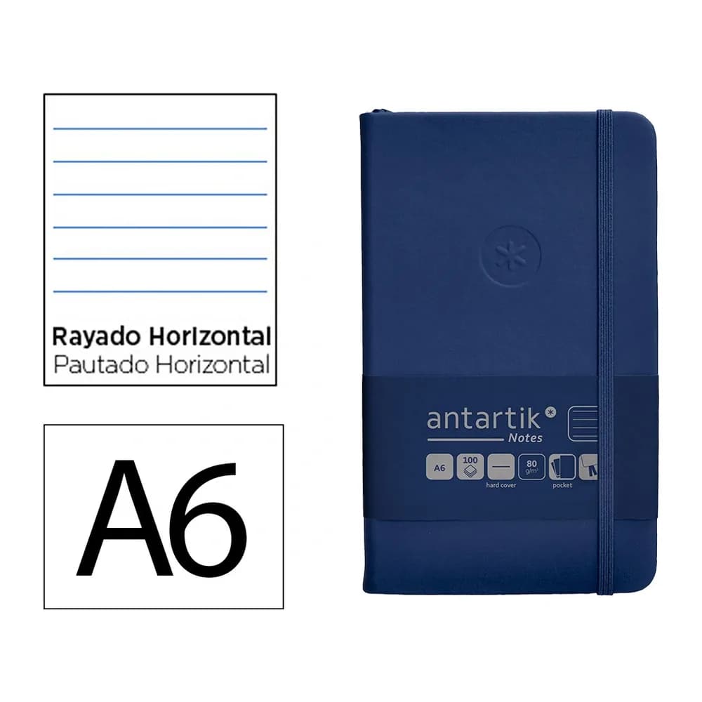 Antartik Cuaderno con gomilla antartik notes tapa dura a6 hojas rayas azul marino 100 hojas 80 gr fsc