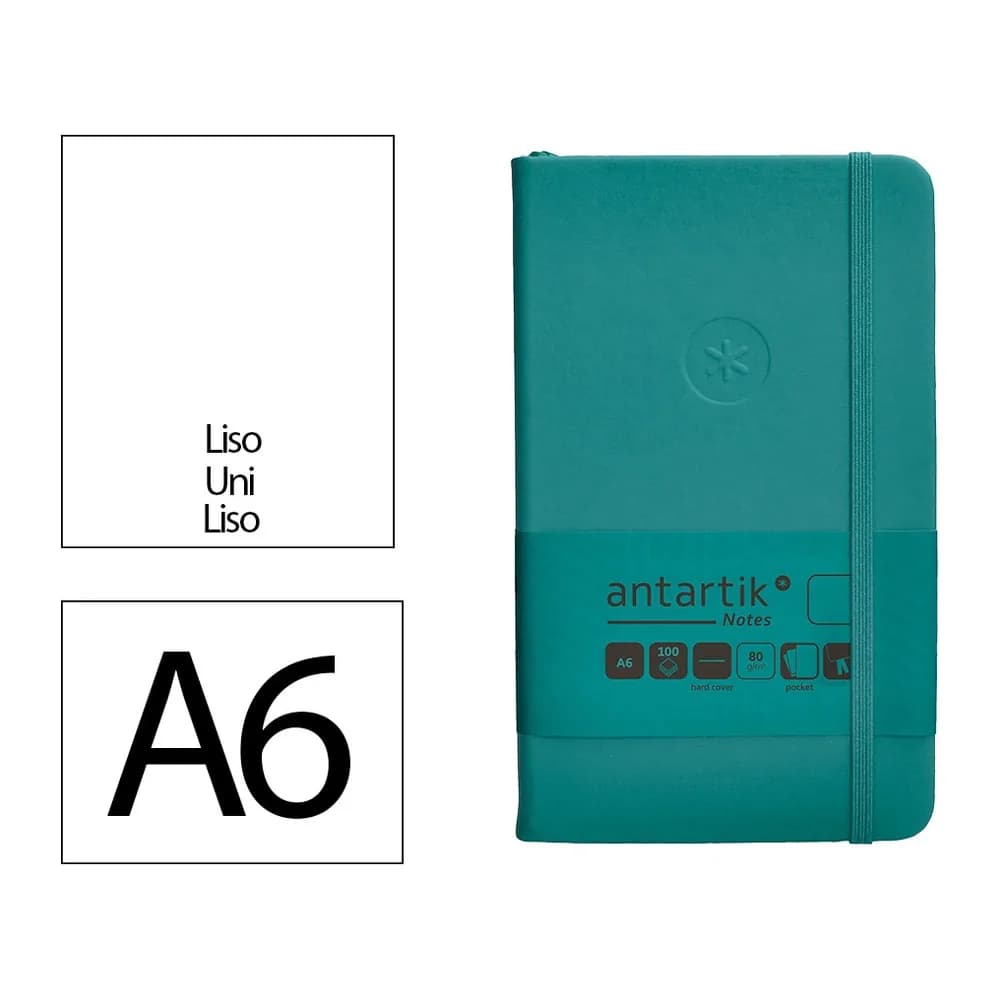 Antartik Cuaderno con gomilla antartik notes tapa dura a6 hojas lisas verde aguamarina 100 hojas 80 gr fsc