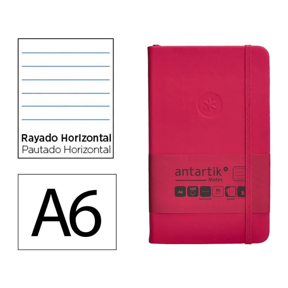 Antartik Cuaderno con gomilla antartik notes tapa dura a6 hojas rayas burdeos 100 hojas 80 gr fsc