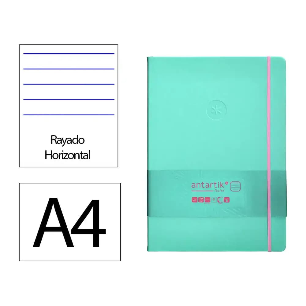 Antartik Cuaderno con gomilla antartik notes tapa dura a4 hojas rayas rosa y 100 hojas 80 gr fsc