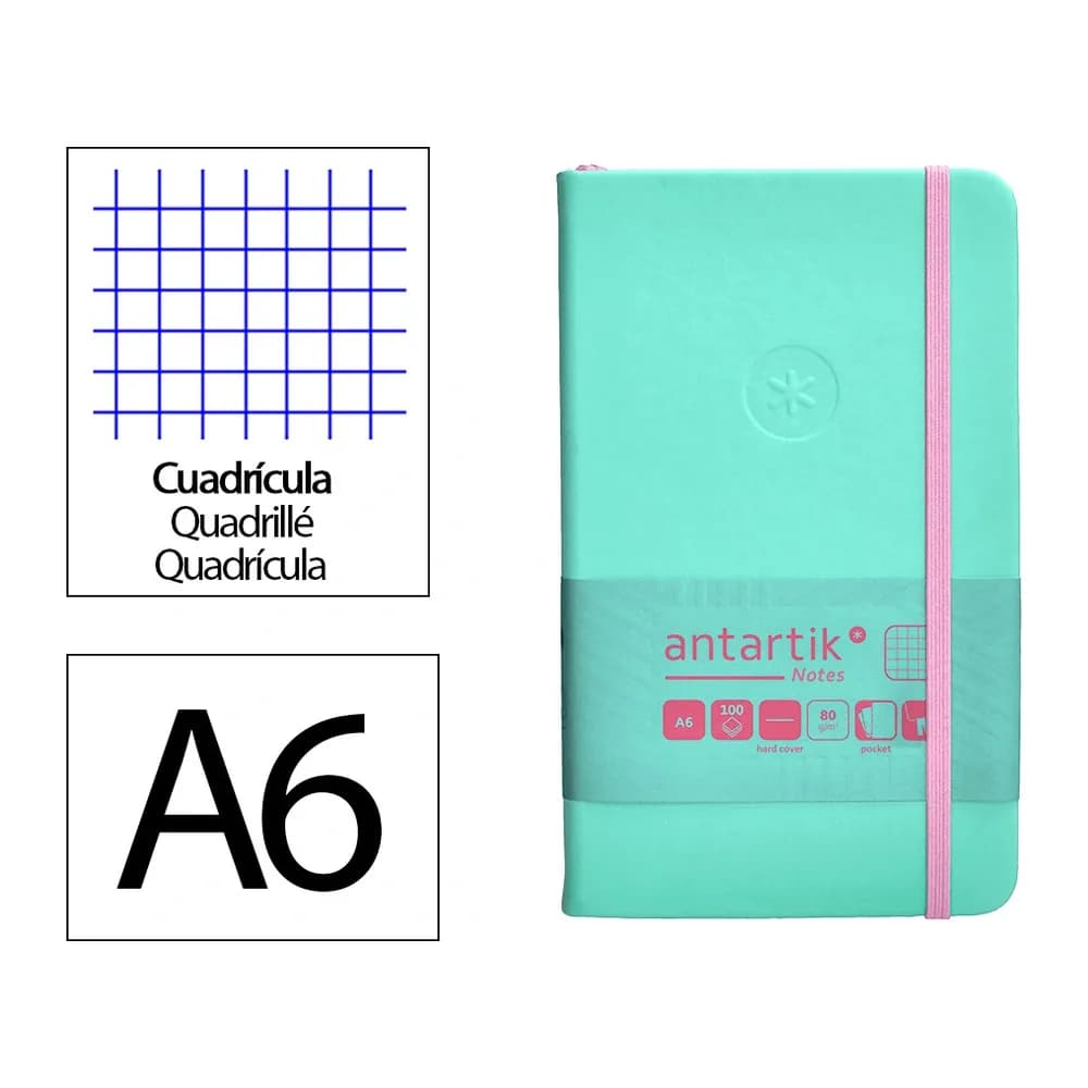 Antartik Cuaderno con gomilla antartik notes tapa dura a6 hojas cuadricula rosa y 100 hojas 80 gr fsc