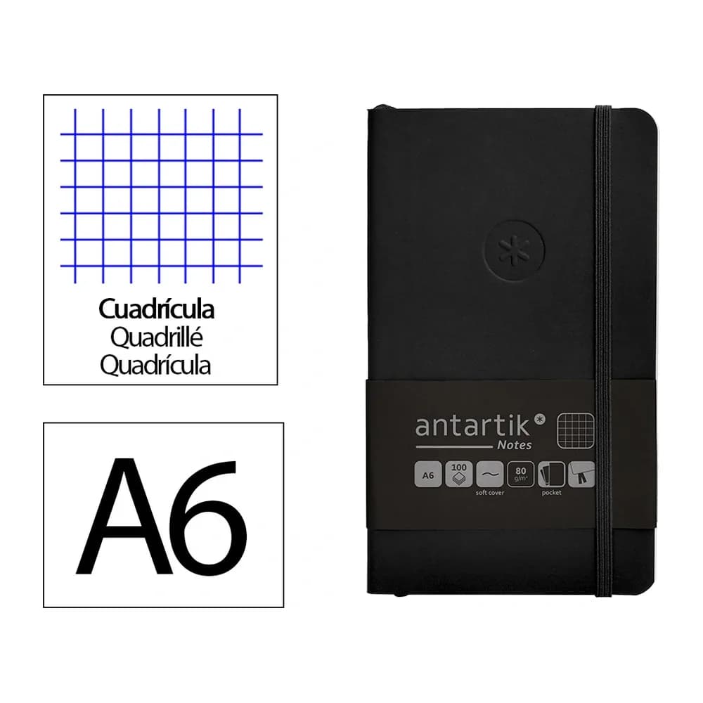 Antartik Cuaderno con gomilla antartik notes tapa blanda a6 cuadricula 100 hojas 80 gr fsc