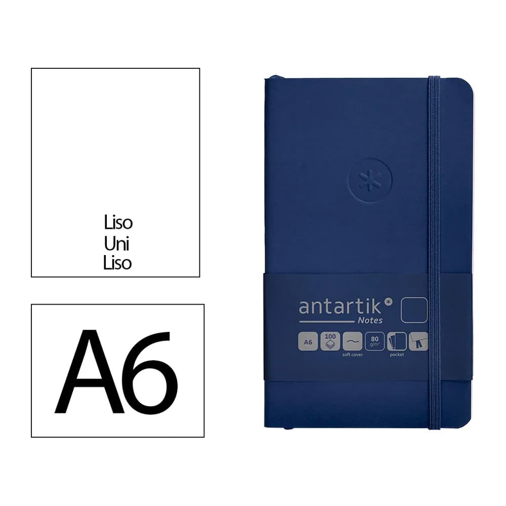 Antartik Cuaderno con gomilla antartik notes tapa blanda a6 hojas lisas azul marino 100 hojas 80 gr fsc