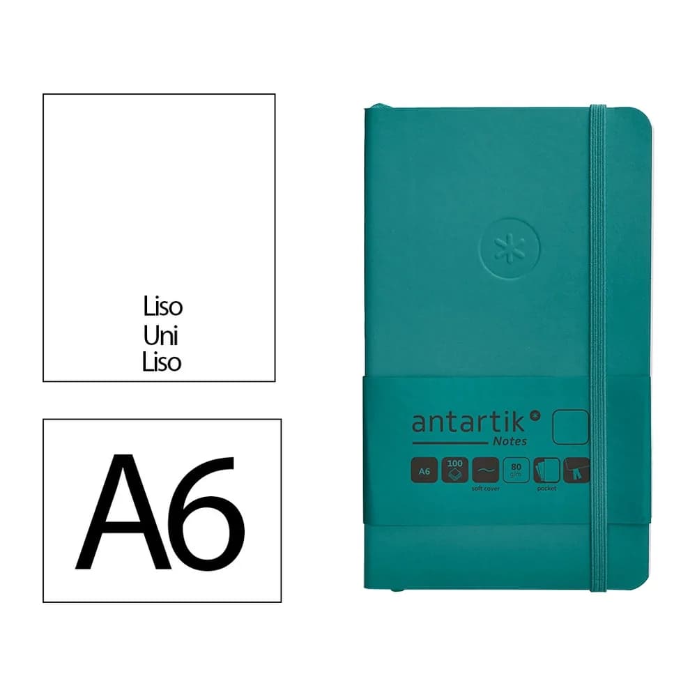 Antartik Cuaderno con gomilla antartik notes tapa blanda a6 hojas lisas verde aguamarina 100 hojas 80 gr fsc
