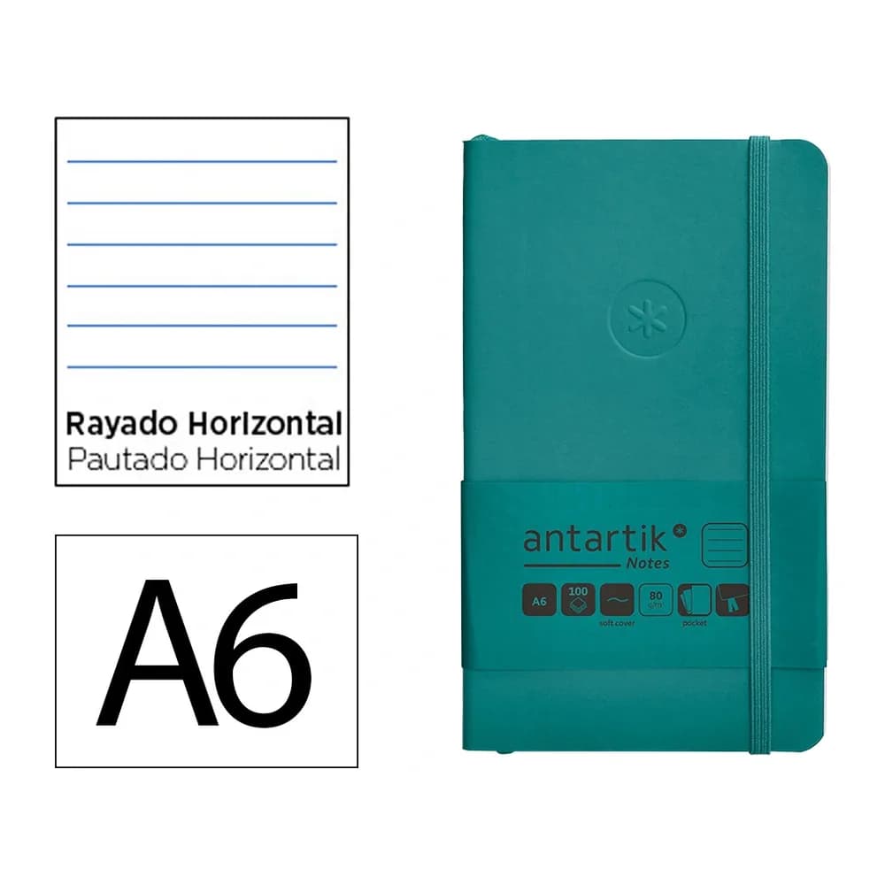 Antartik Cuaderno con gomilla antartik notes tapa blanda a6 rayas verde aguamarina 100 hojas 80 gr fsc