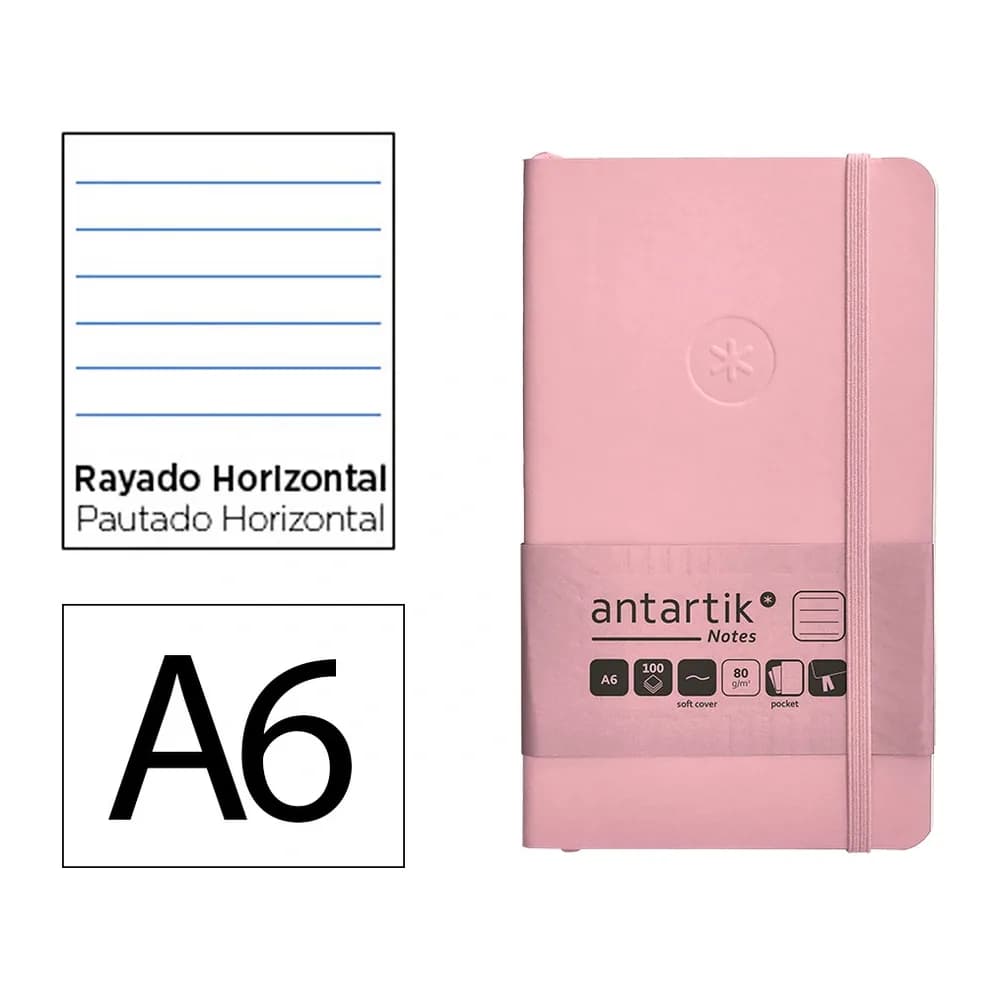 Antartik Cuaderno con gomilla antartik notes tapa blanda a6 rayas 100 hojas 80 gr fsc