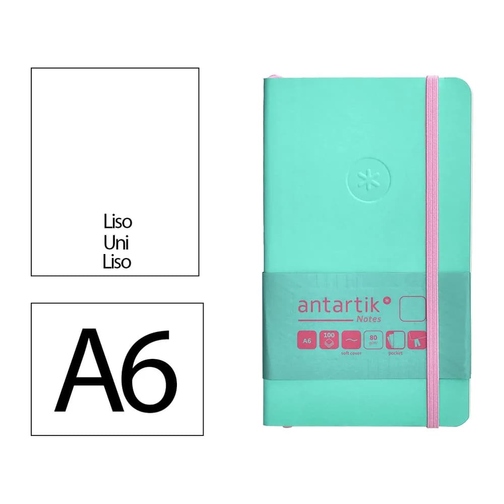 Antartik Cuaderno con gomilla antartik notes tapa blanda a6 hojas lisas rosa y 100 hojas 80 gr fsc