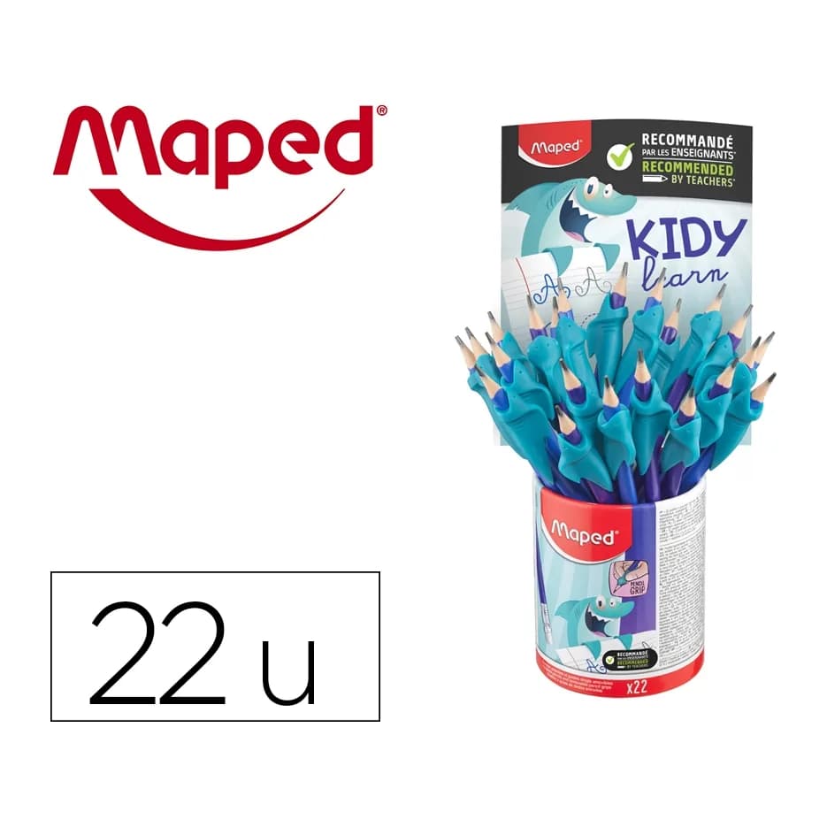 Maped Lapices de grafito maped hb con goma borrar + adaptador ergonomico cubilete de 22 unidades