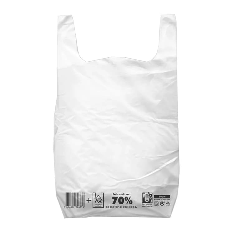 Blanca Bolsa camiseta reciclada 70% blanca 30x40 cm reutilizable 1 kg paquete de 90 unidades