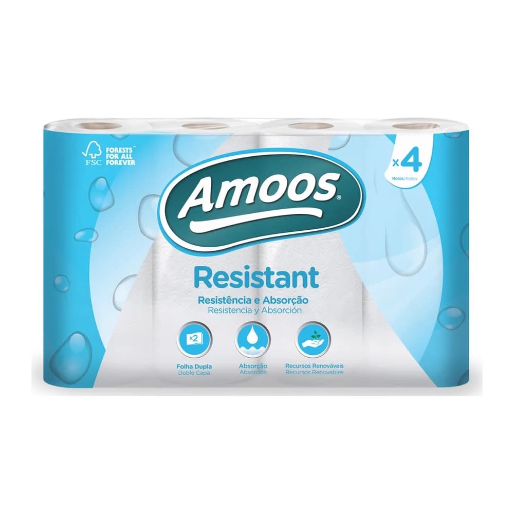 Amoos Papel de cocina amoos 2 capas 100 mm diametro x 224 mm alto 42g/m2 36 servicios paquete de 4 rollos