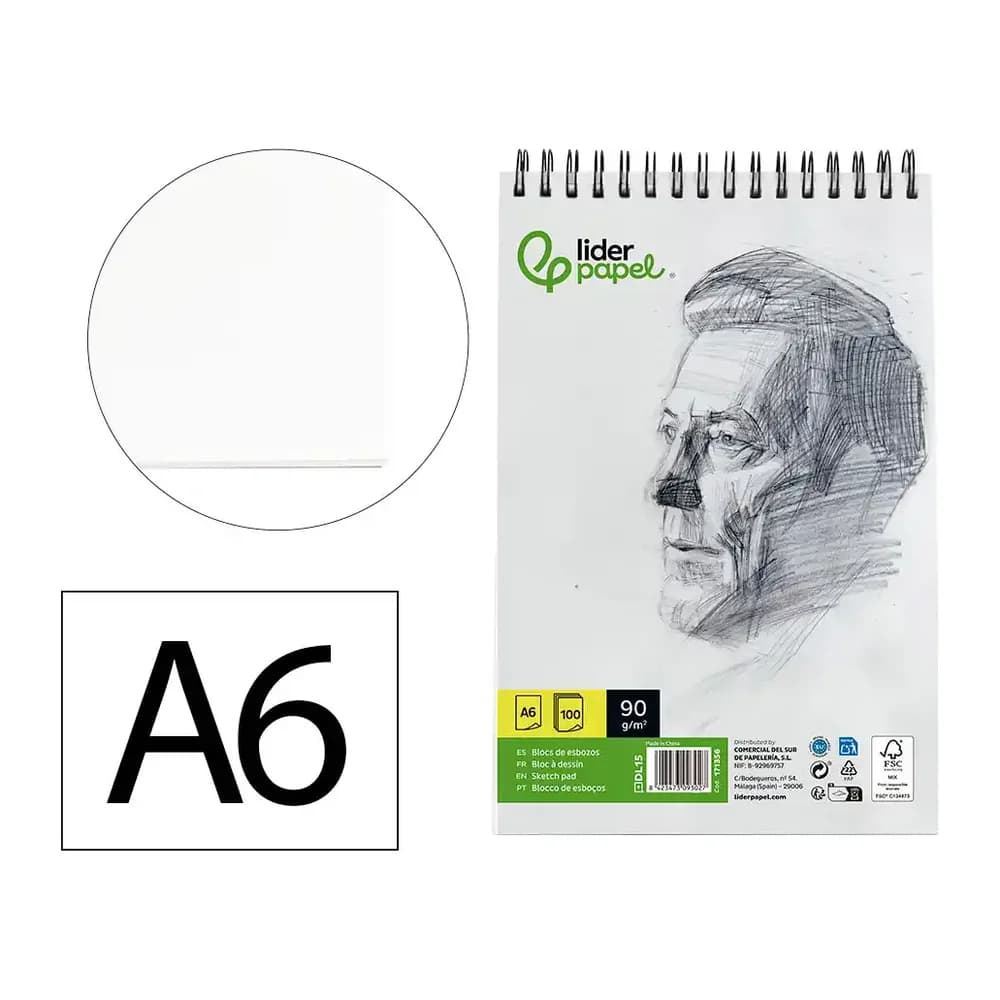 Liderpapel Bloc dibujo liderpapel esbozos espiral din a6 105x148mm 100 hojas 90gr/m2 sin recuadro
