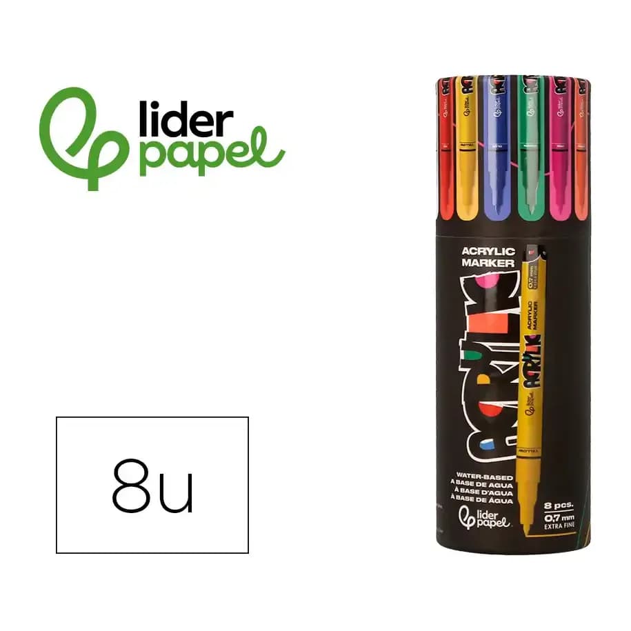 Liderpapel Rotulador liderpapel acrylic base agua todo tipo de superficie punta fina 0,7 mm caja de 8 unidades colores surtidos