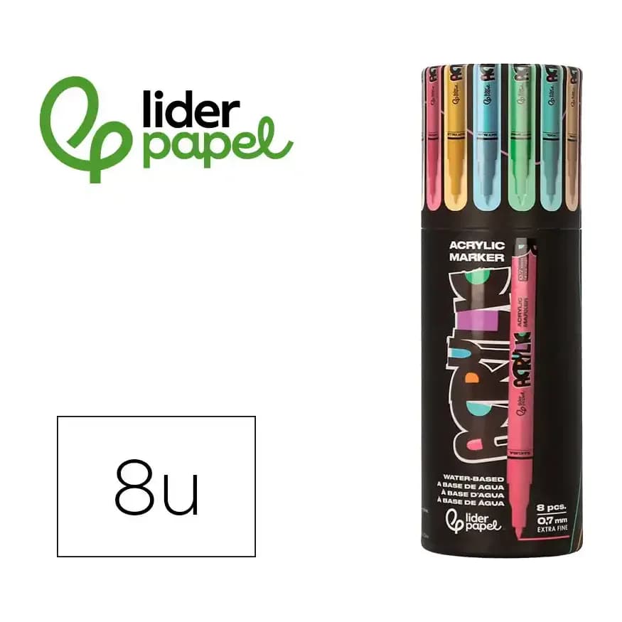 Liderpapel Rotulador liderpapel acrylic base agua todo tipo de superficie punta fina 0,7 mm caja de 8 unidades colores pasteles