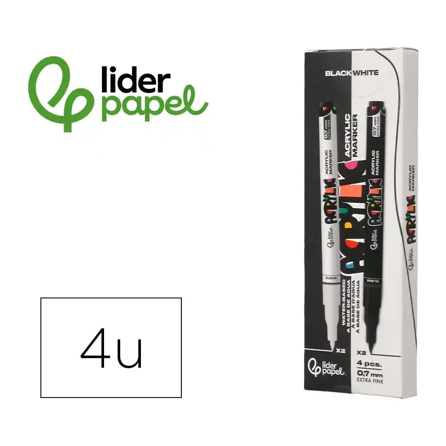 Liderpapel Rotulador liderpapel acrylic base agua todo tipo de superficie punta fina 0,7 mm caja de 4 perfiladores