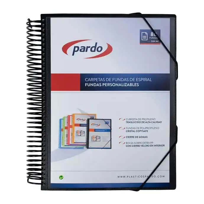Pardo Carpeta pardo escaparate con espiral 80 fundas folio personalizable color negro