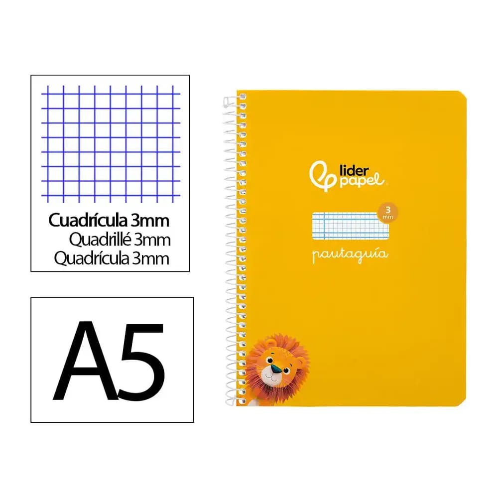 Liderpapel Cuaderno espiral liderpapel a5 pautaguia tapa blanda 40h 75gr cuadro pautado 3mm color amarillo