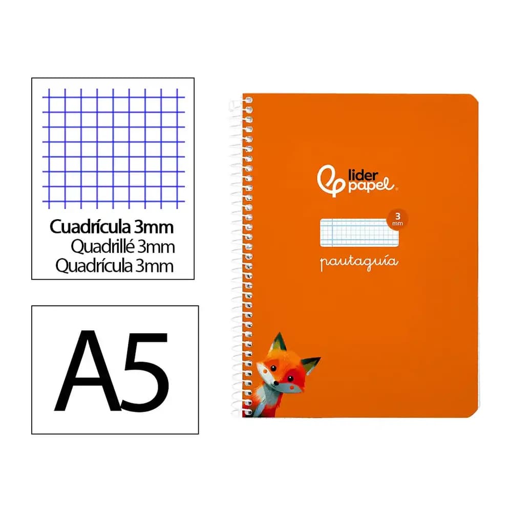 Liderpapel Cuaderno espiral liderpapel a5 pautaguia tapa blanda 40h 75gr cuadro pautado 3mm color naranja
