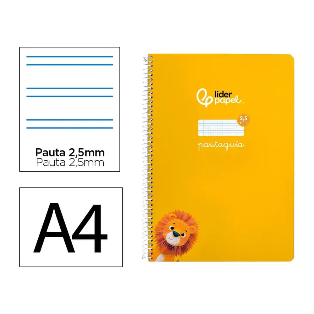 Liderpapel Cuaderno espiral liderpapel a4 pautaguia tapa blanda 80h 75gr cuadro pautado 2,5mm color amarillo