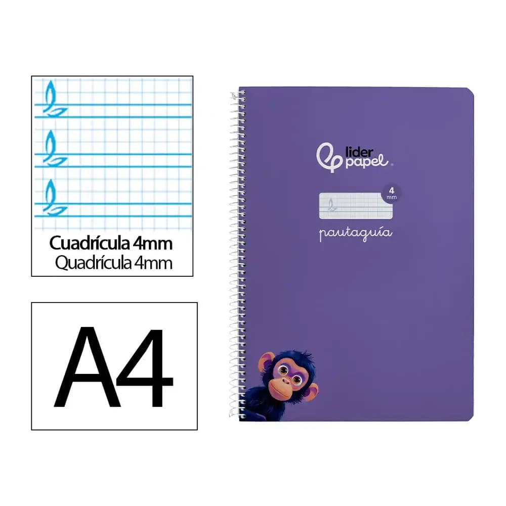 Liderpapel Cuaderno espiral liderpapel a4 pautaguia tapa blanda 80h 75gr cuadro pautado 4mm color lila