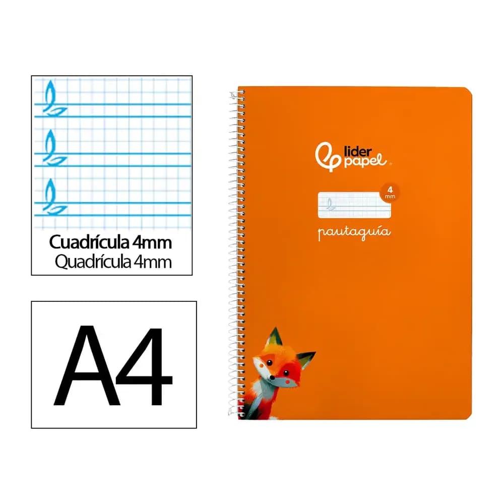 Liderpapel Cuaderno espiral liderpapel a4 pautaguia tapa blanda 80h 75gr cuadro pautado 4mm color naranja