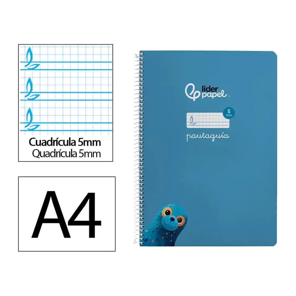 Liderpapel Cuaderno espiral liderpapel a4 pautaguia tapa blanda 80h 75gr cuadro pautado 5mm color azul