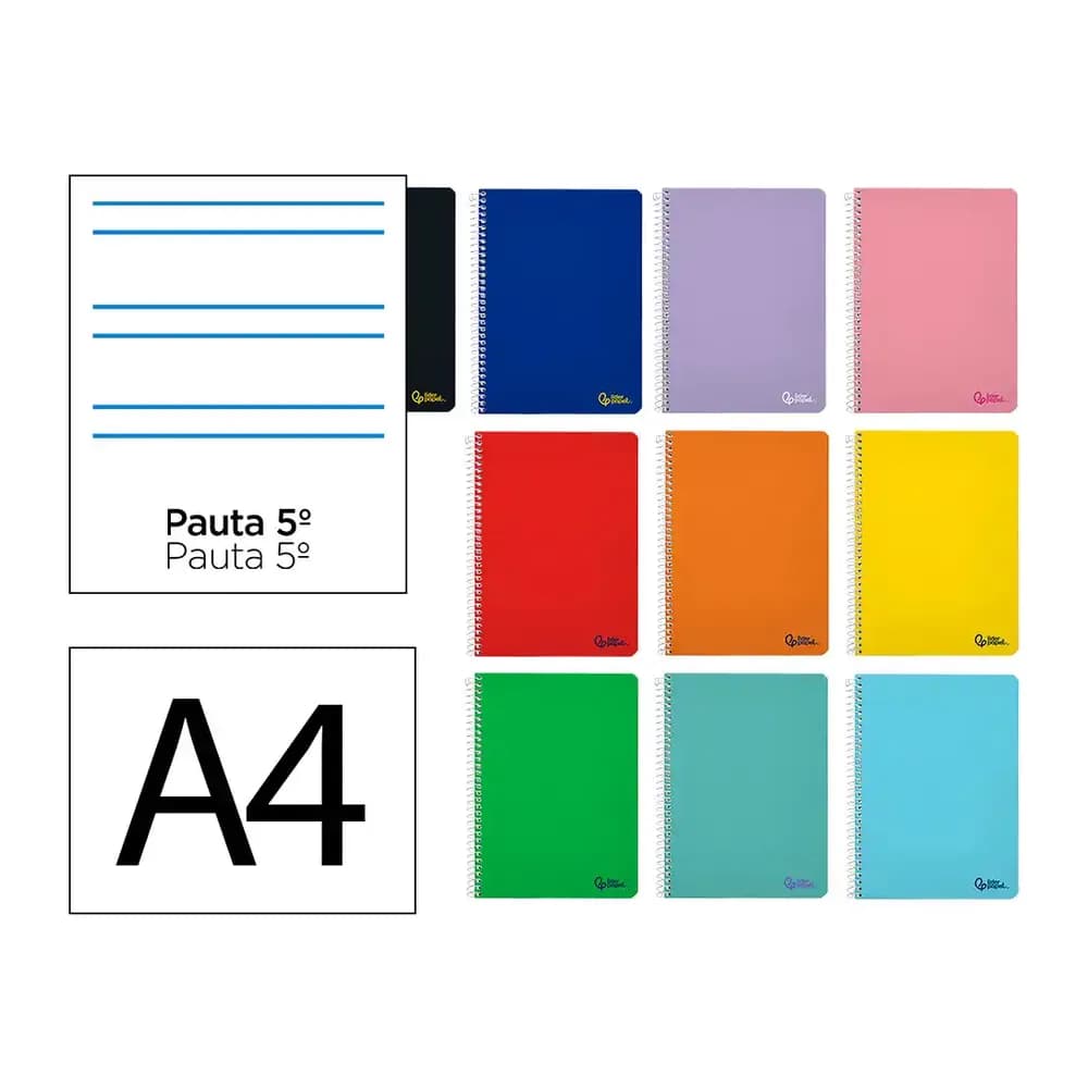 Liderpapel Cuaderno espiral liderpapel a4 smart tapa blanda 80h 75gr rayado montessori 5mm con margen colores surtidos